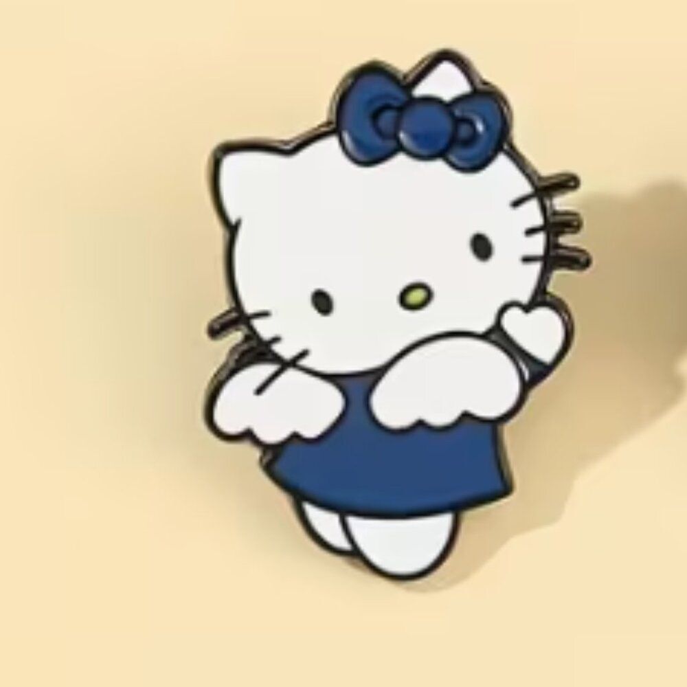 Hello Kitty Angel Wings Enamel Lapel Pin | Blue & White Kawaii Cartoon Pin